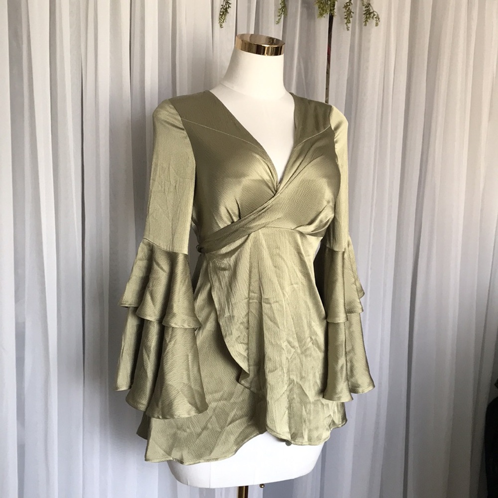 Extra Flare Ruffle Sleeve Wrap Dress